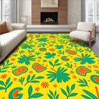 Bright Yellow Tropical Leaf and Letter Rug