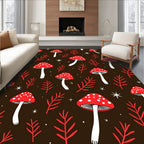 Whimsical Red Mushroom Foliage Woodland Rug