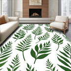 Green Fern Fronds White Background Rug