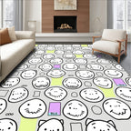 Whimsical Faces Gray Background Rug