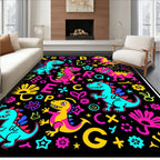Retro Colorful Dinosaurs Alphabet Fun Rug