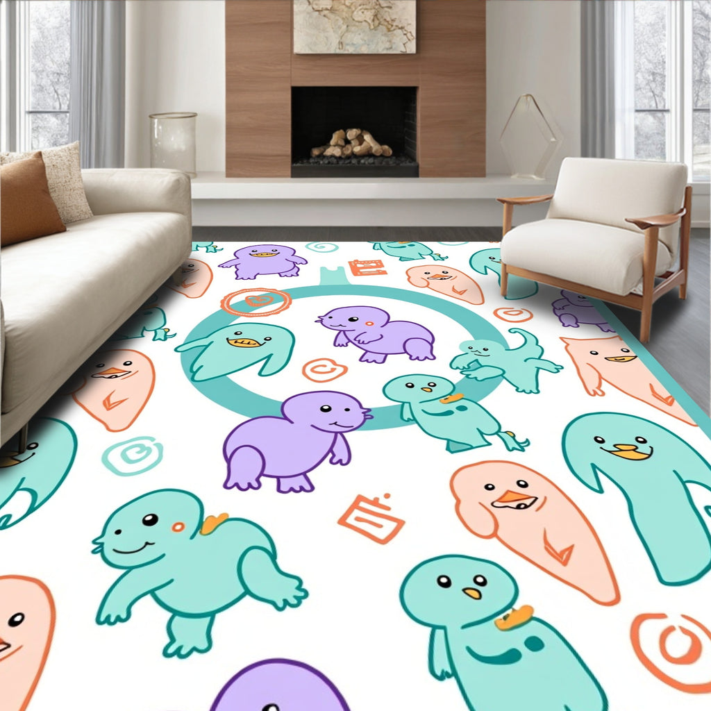 Cute Playful Critter Pastel Characters Rug