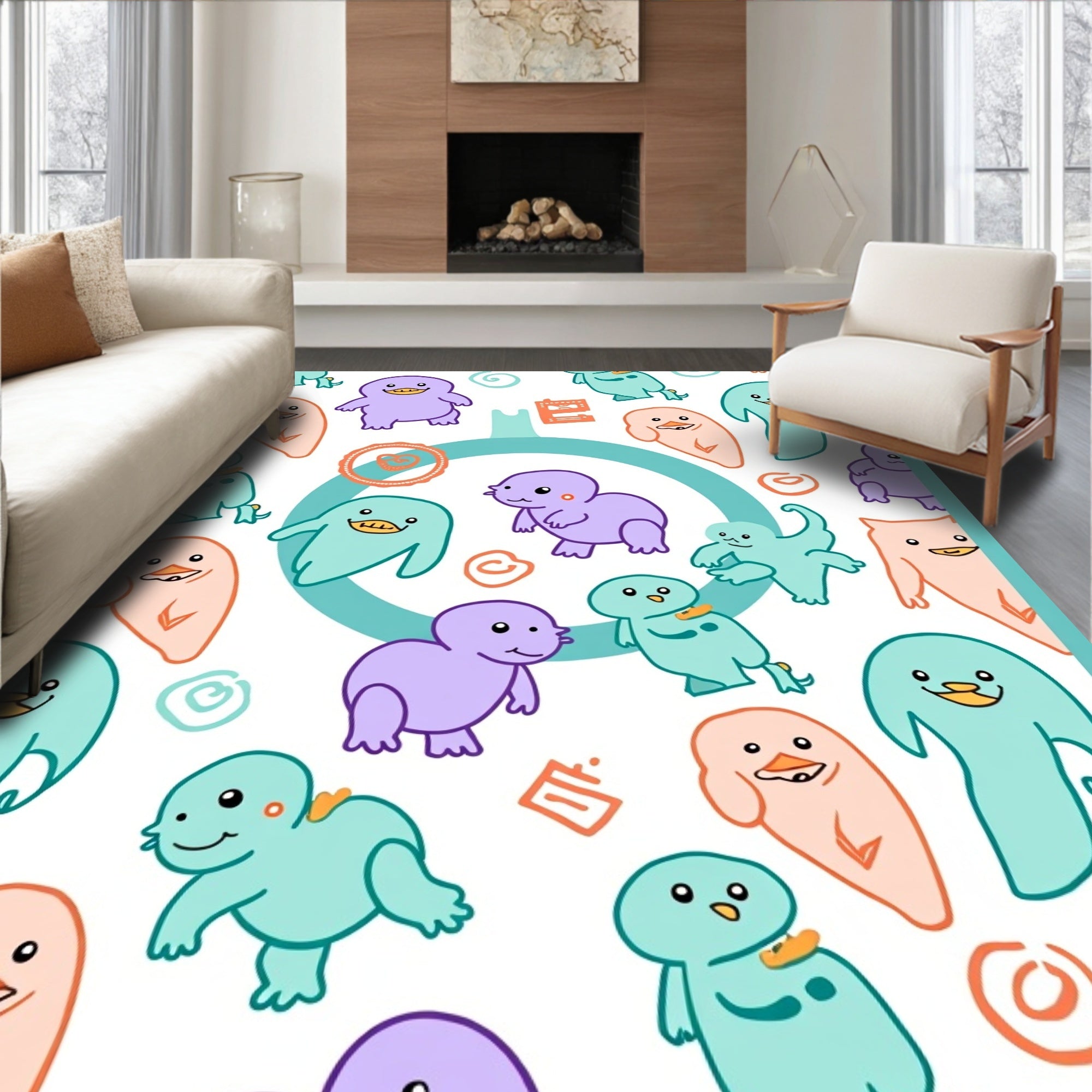 Cute Playful Critter Pastel Characters Rug