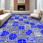 Bold Blue Grid Abstract Squares Rug