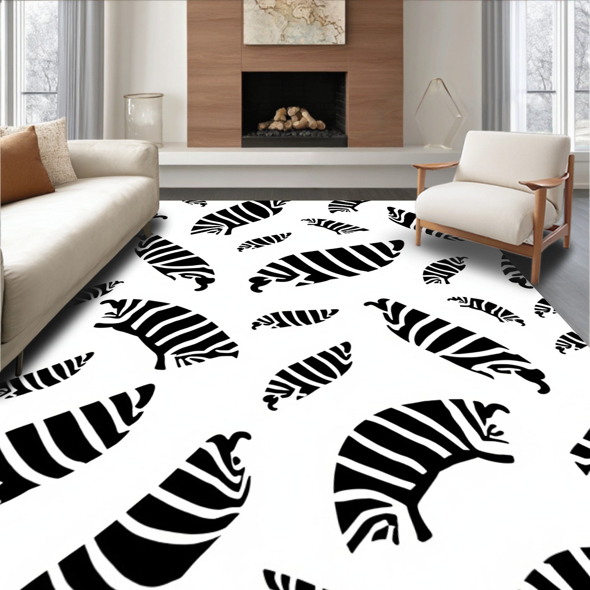 Abstract Black White Zebra Stripes Rug