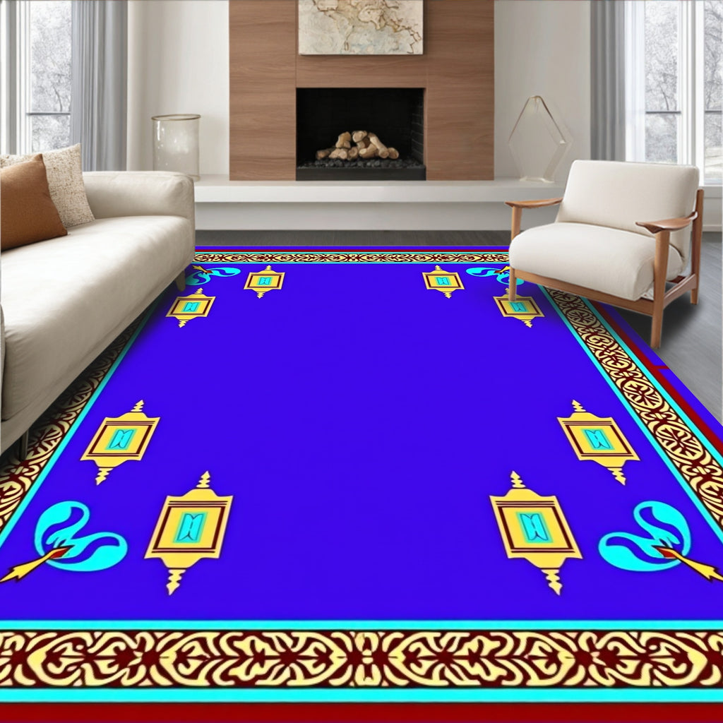 Ornate Blue Geometric Lantern Corner Rug