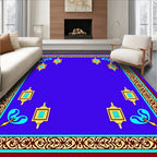 Ornate Blue Geometric Lantern Corner Rug