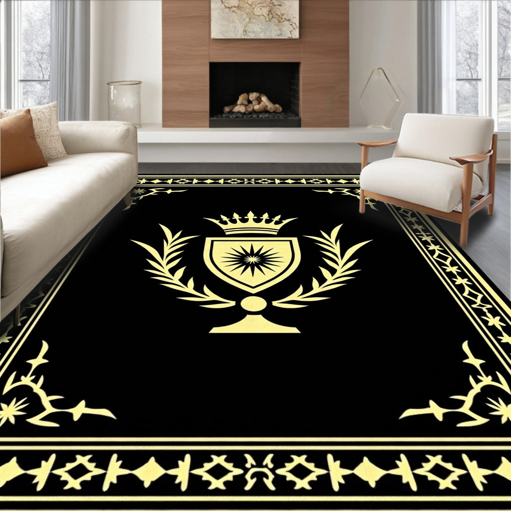 Black Golden Crest Laurel Wreath Rug