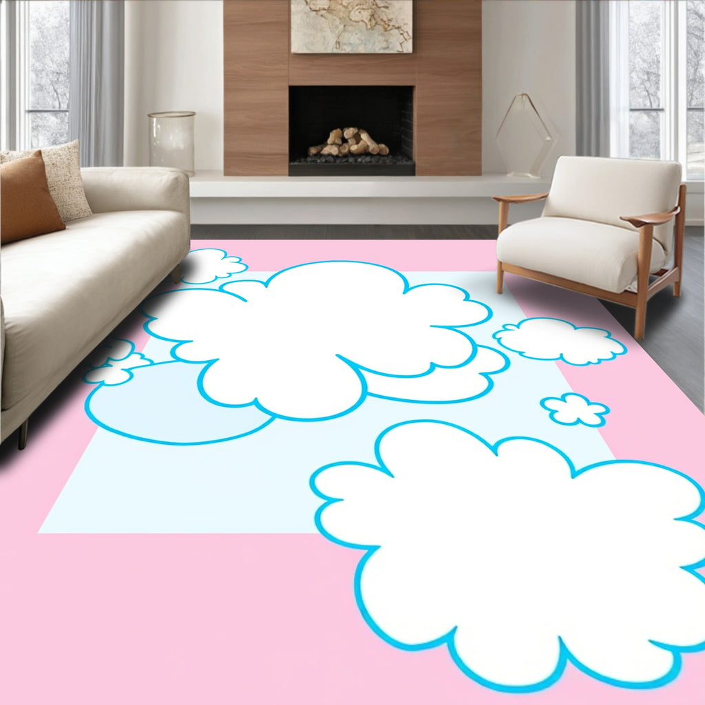 Whimsical Pink Cloudscape Abstract Rug