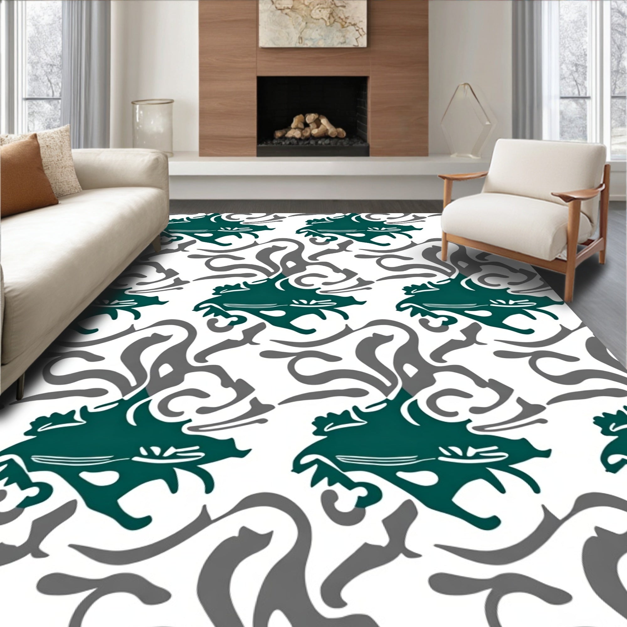 Teal Gray Organic Swirl Abstract Rug
