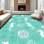 Aqua Seahorse Swirl Foliage Medallions Rug
