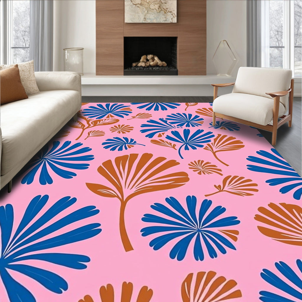 Mid Century Blue Bronze Fan Flora Rug