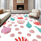 Coral Turquoise Seashell Spiral Ensemble Rug