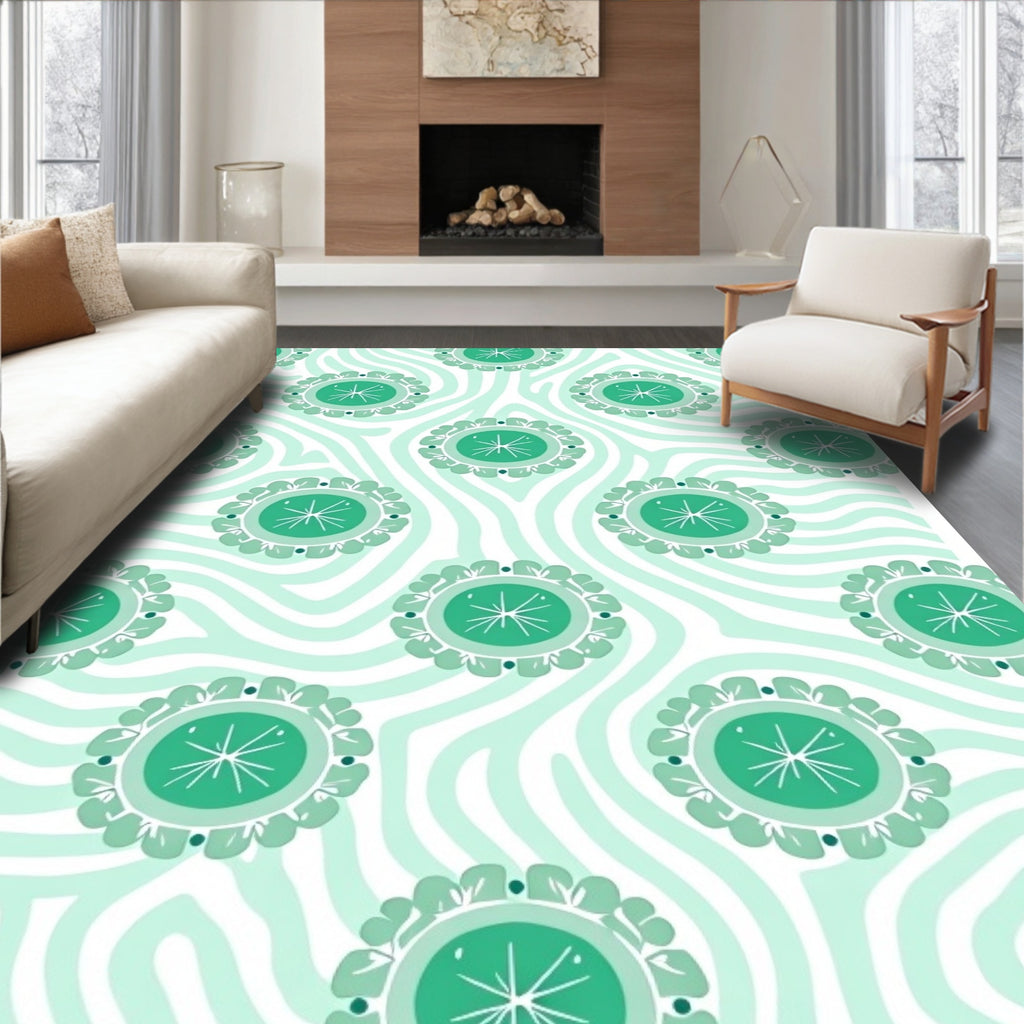 Aqua Floral Starburst Striped Rug