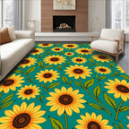 Golden Yellow Sunflower Garden Teal Rug