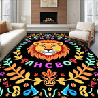 Bold Lion With Colorful Floral Border Rug