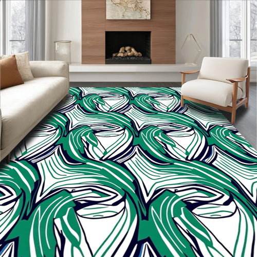 Abstract Emerald Swirls White Rug