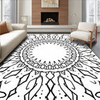 Bold Black Sunburst Geometric Mandala Rug