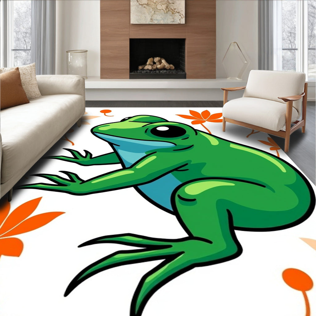 Green Frog with Orange Leaf Accents Rug