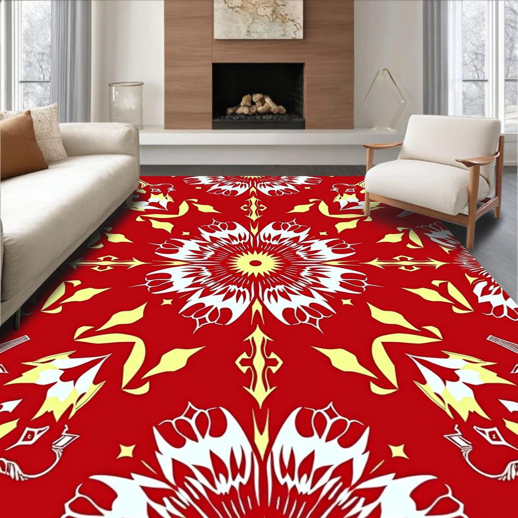 Crimson Yellow Floral Abstract Rug