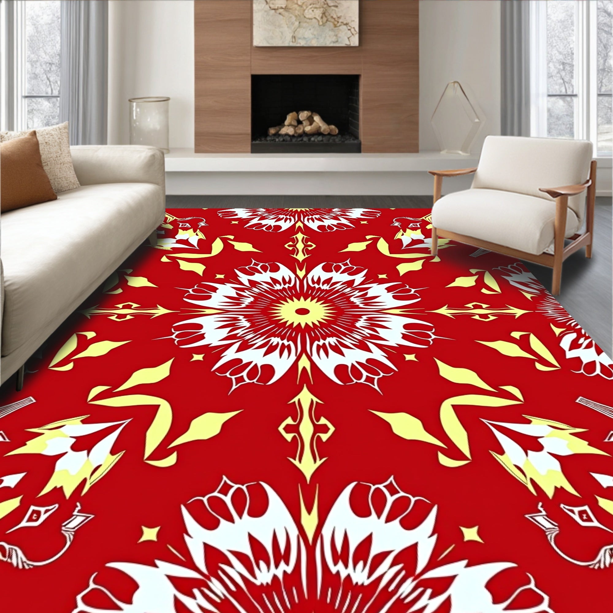 Crimson Yellow Floral Abstract Rug