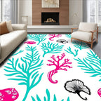 Coastal Coral Teal Pink Ginkgo Rug