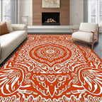 Vibrant Orange White Arabesque Medallion Rug
