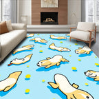Cute Yellow Seal Pups Scattered Blue Rug