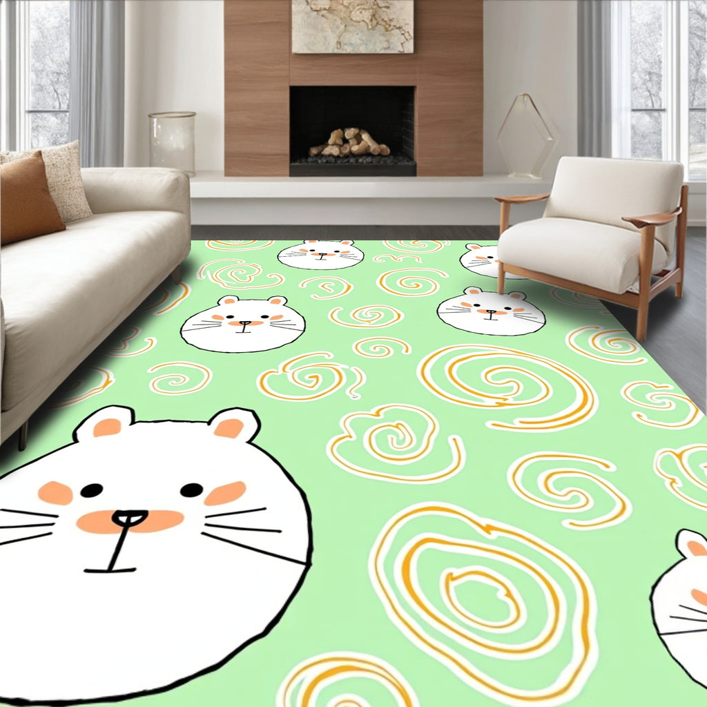 Playful White Hamster Swirls Rug