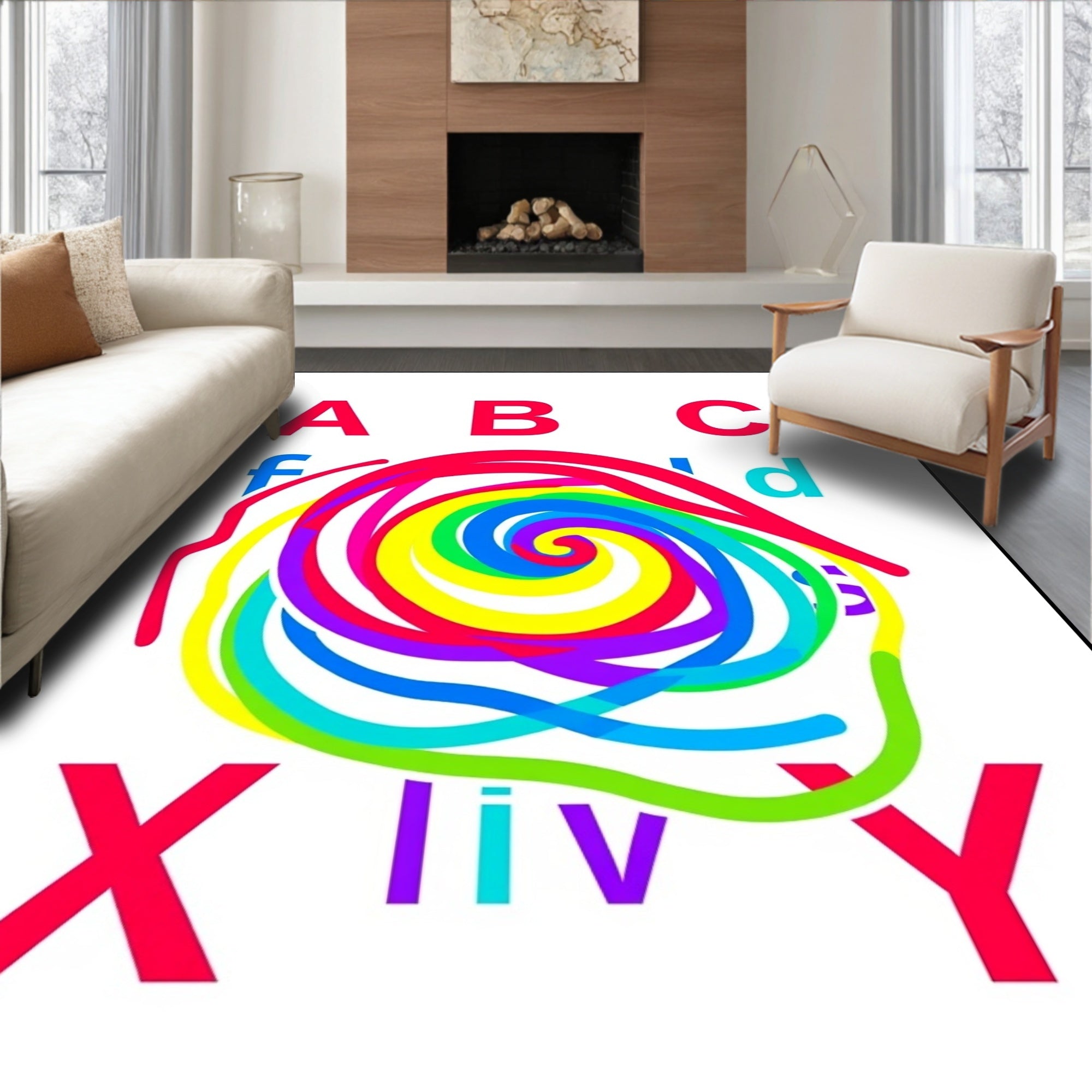 Colorful Alphabet Swirl Rug