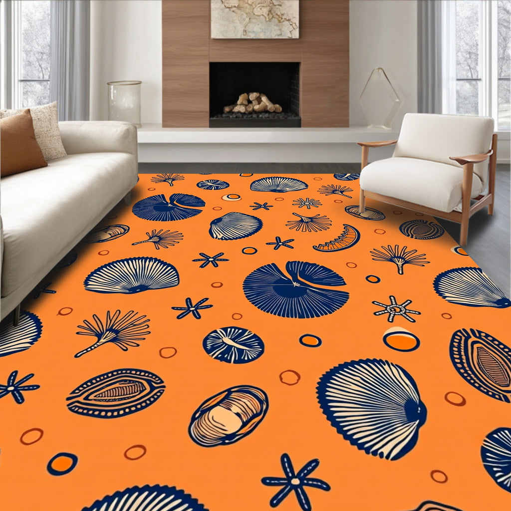 Orange Ocean Shell Scatter Rug