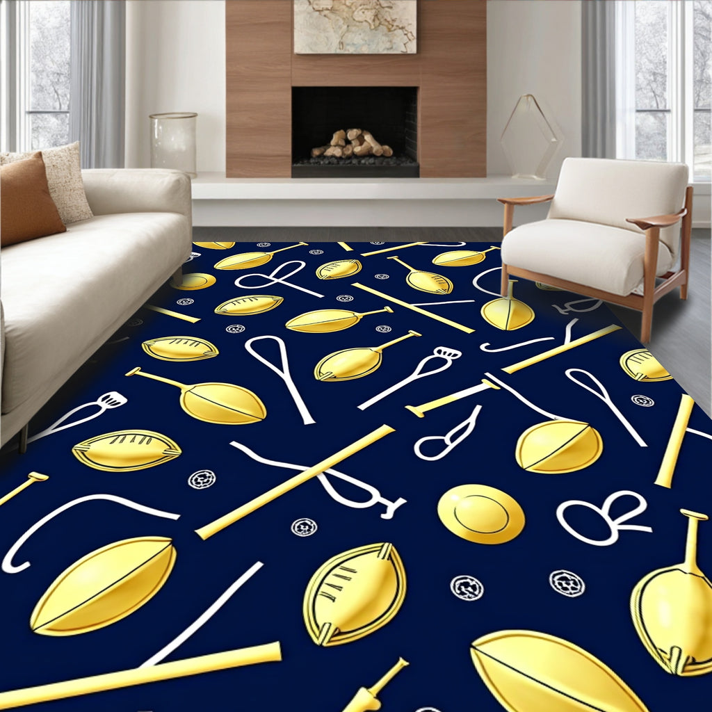 Golden Oval Shapes on Navy Background Rug
