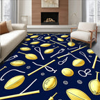 Golden Oval Shapes on Navy Background Rug