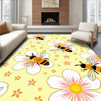 Whimsical Bee Floral Yellow Background Rug