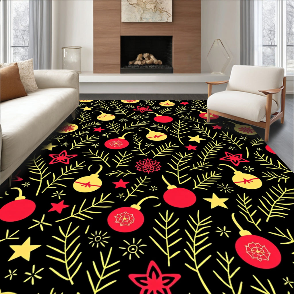 Red Yellow Ornament Pine Branches Rug