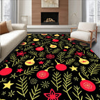 Red Yellow Ornament Pine Branches Rug