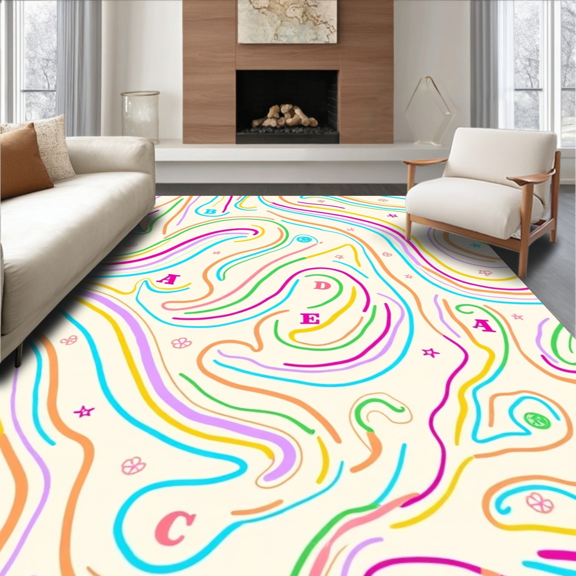 Colorful Abstract Swirls Graphic Rug