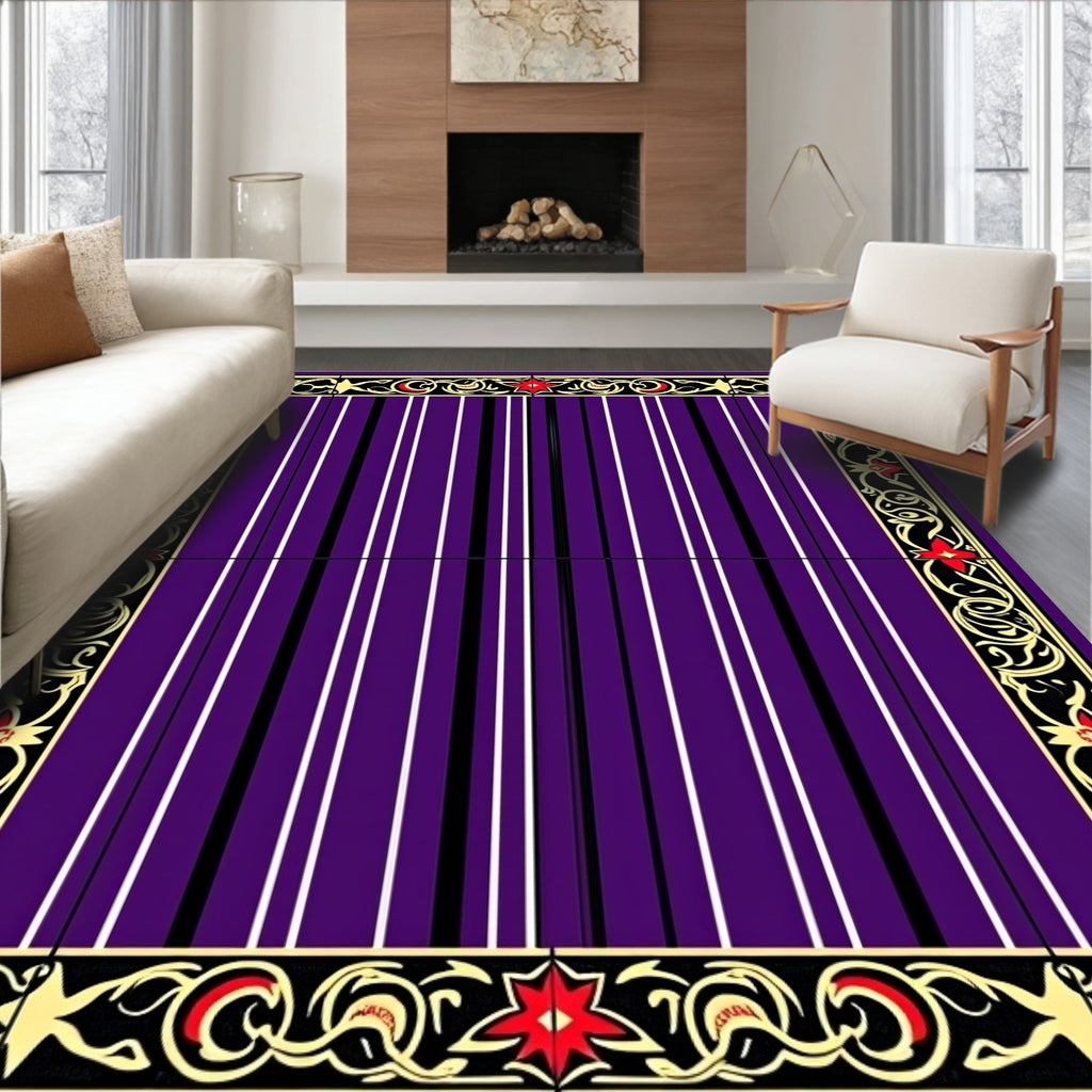 Bold Crimson Starry Bordered Stripes Rug