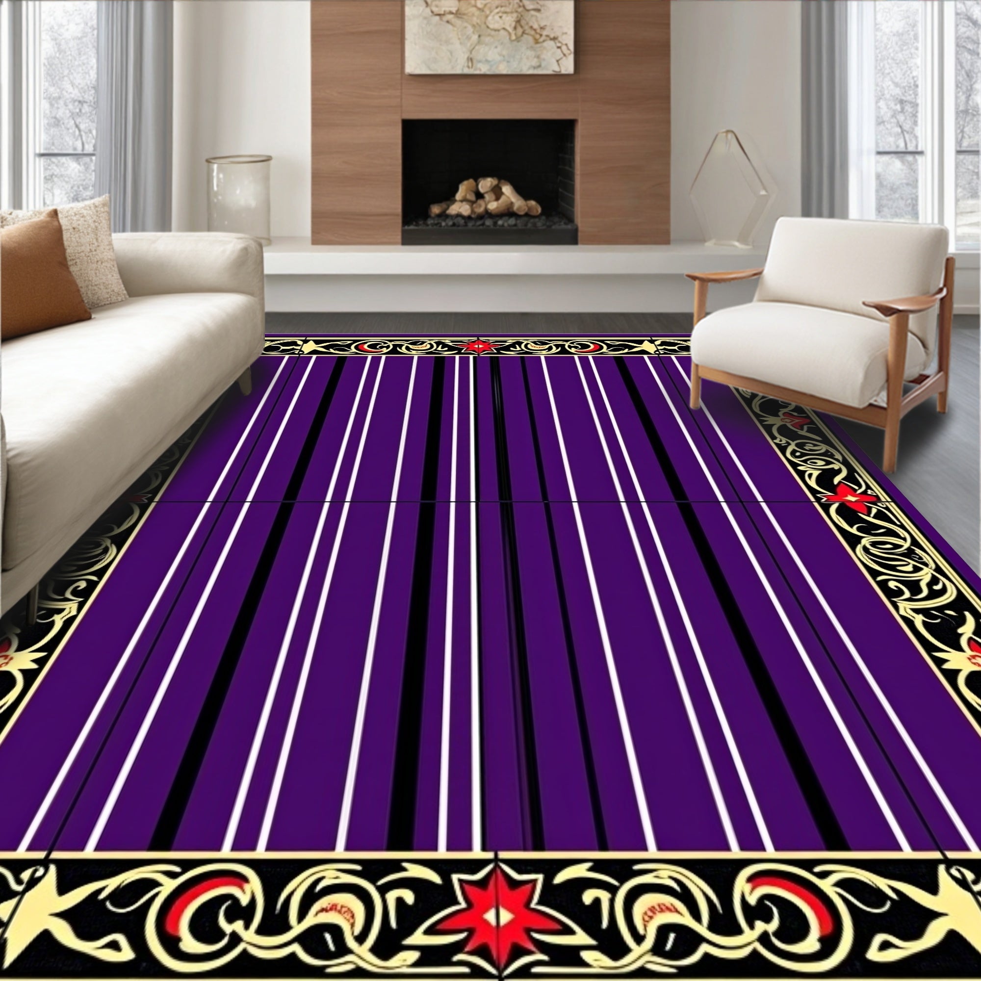 Bold Crimson Starry Bordered Stripes Rug