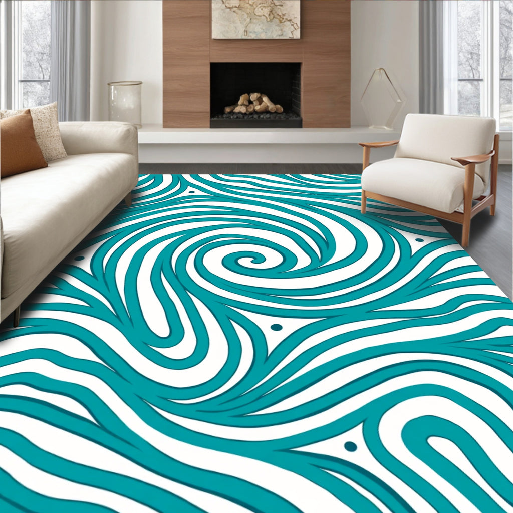 Teal Swirl Abstract Wave Rug