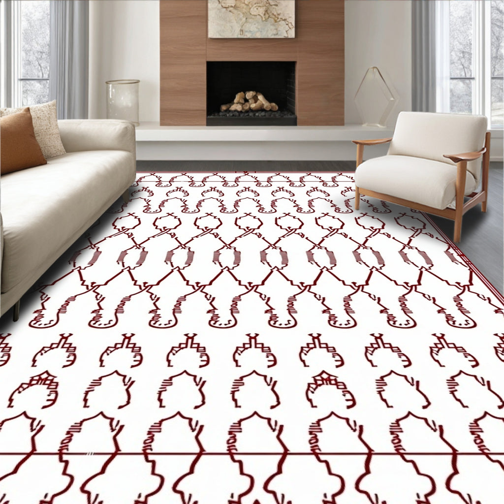 Deep Red Arch Medallion Arrangement Rug
