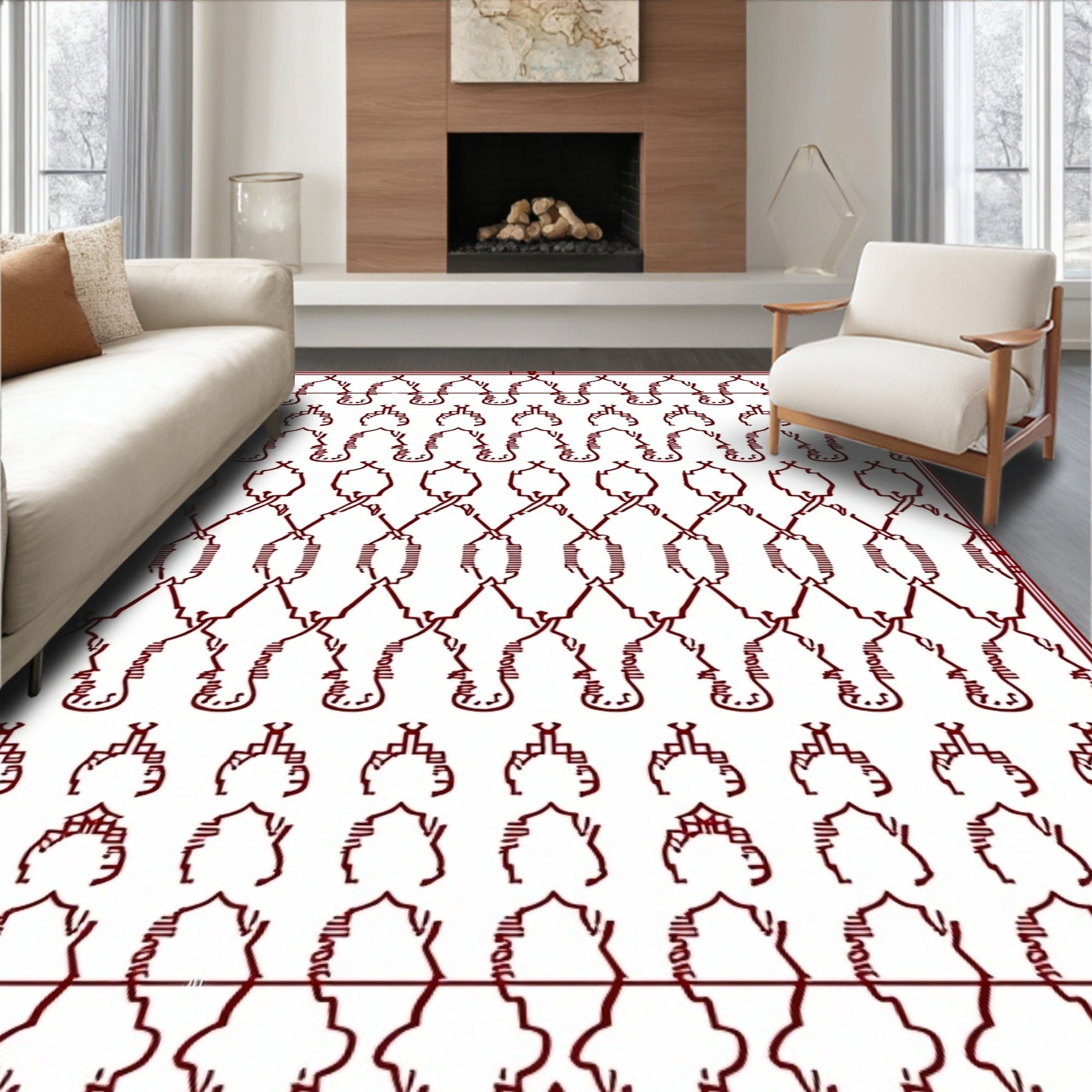 Deep Red Arch Medallion Arrangement Rug