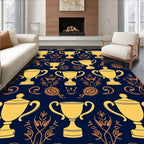 Golden Trophies Navy Blue Wallpaper Rug