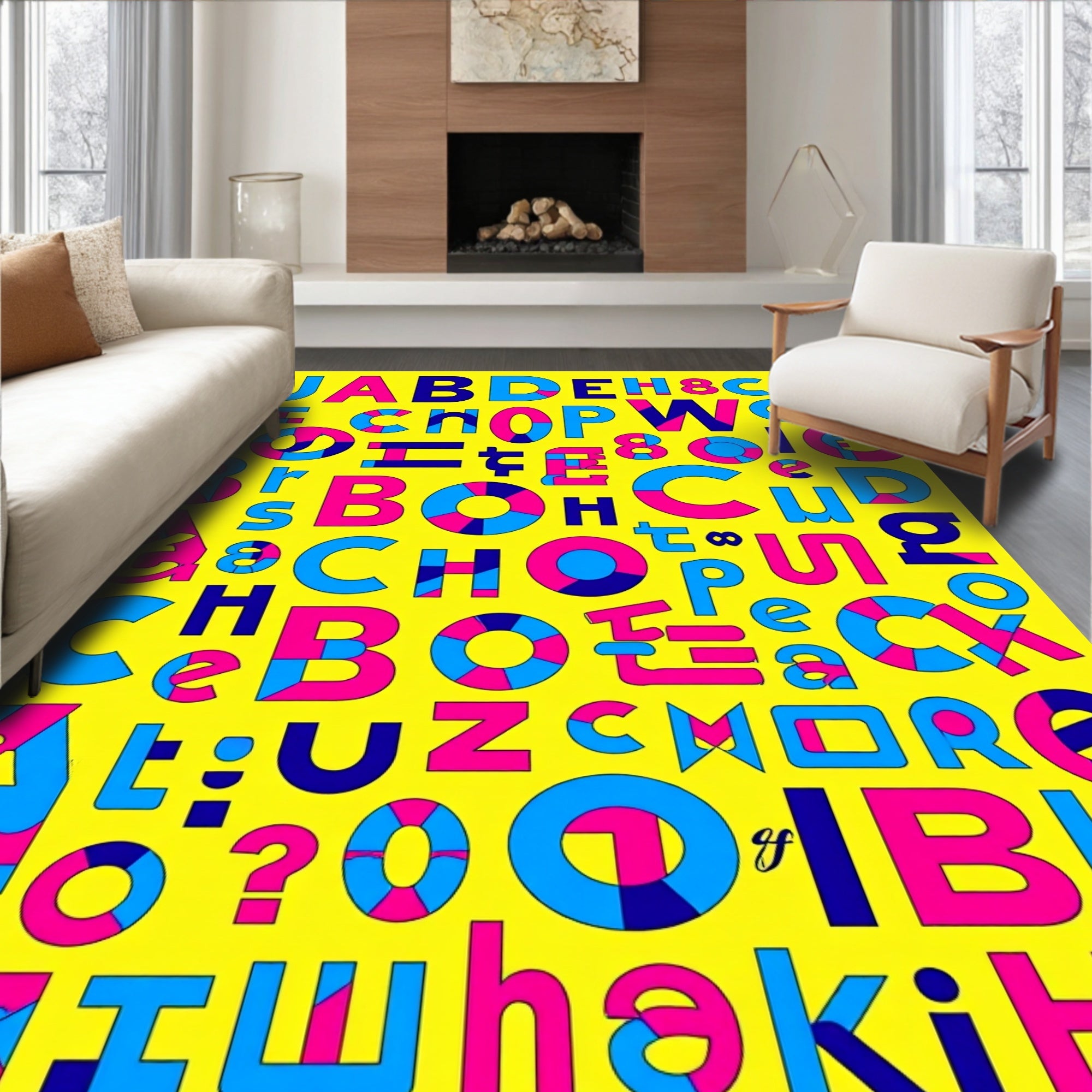 Bold Alphabet Collage Yellow Rug