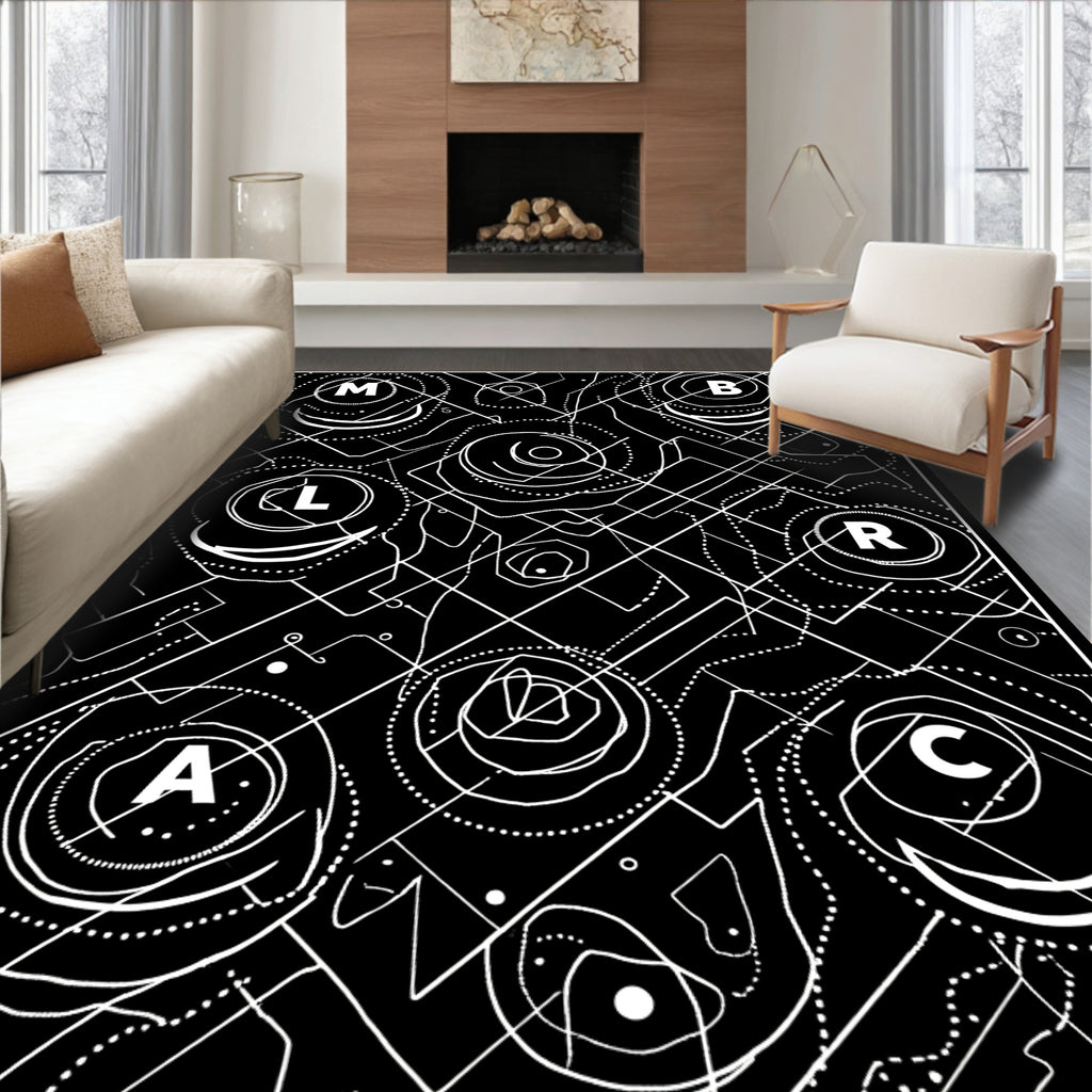 Black White Modern Abstract Geometric Rug