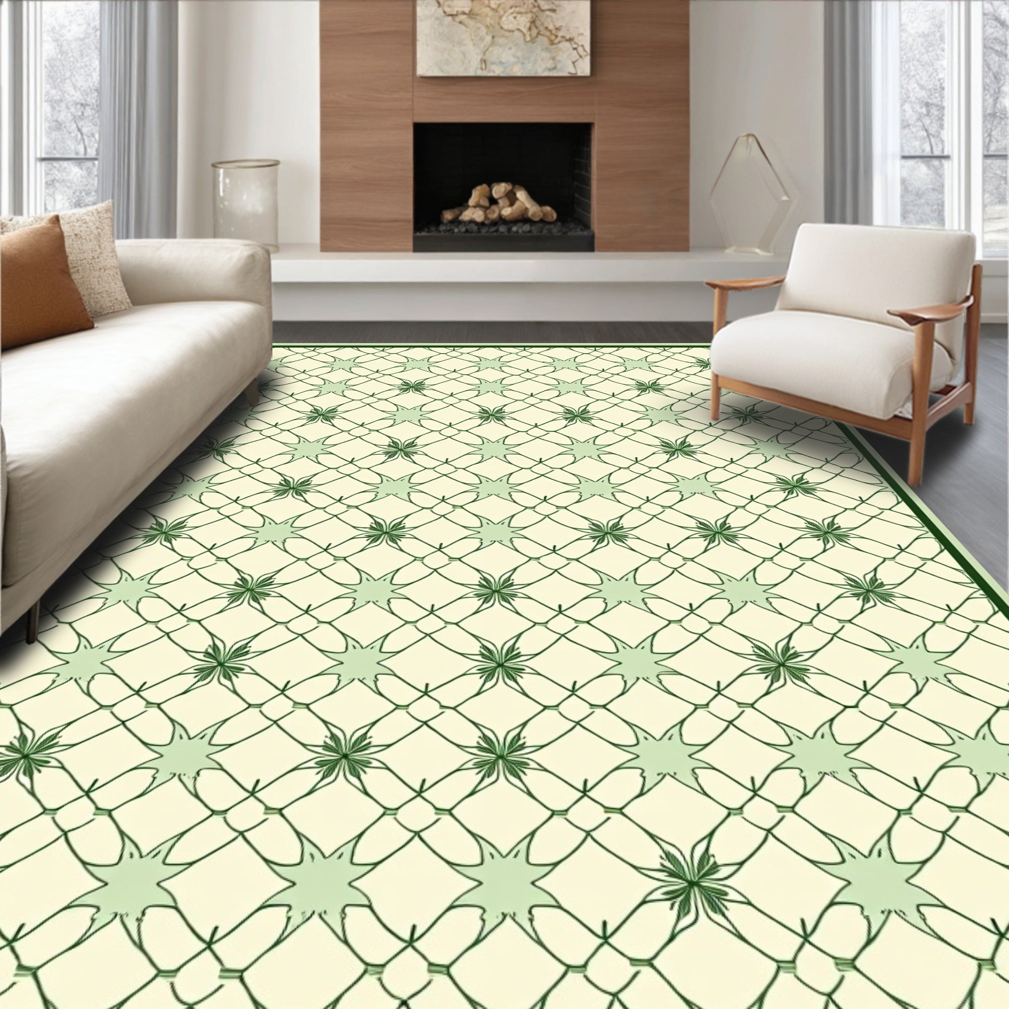 Intertwined Sage Starburst Lattice Rug