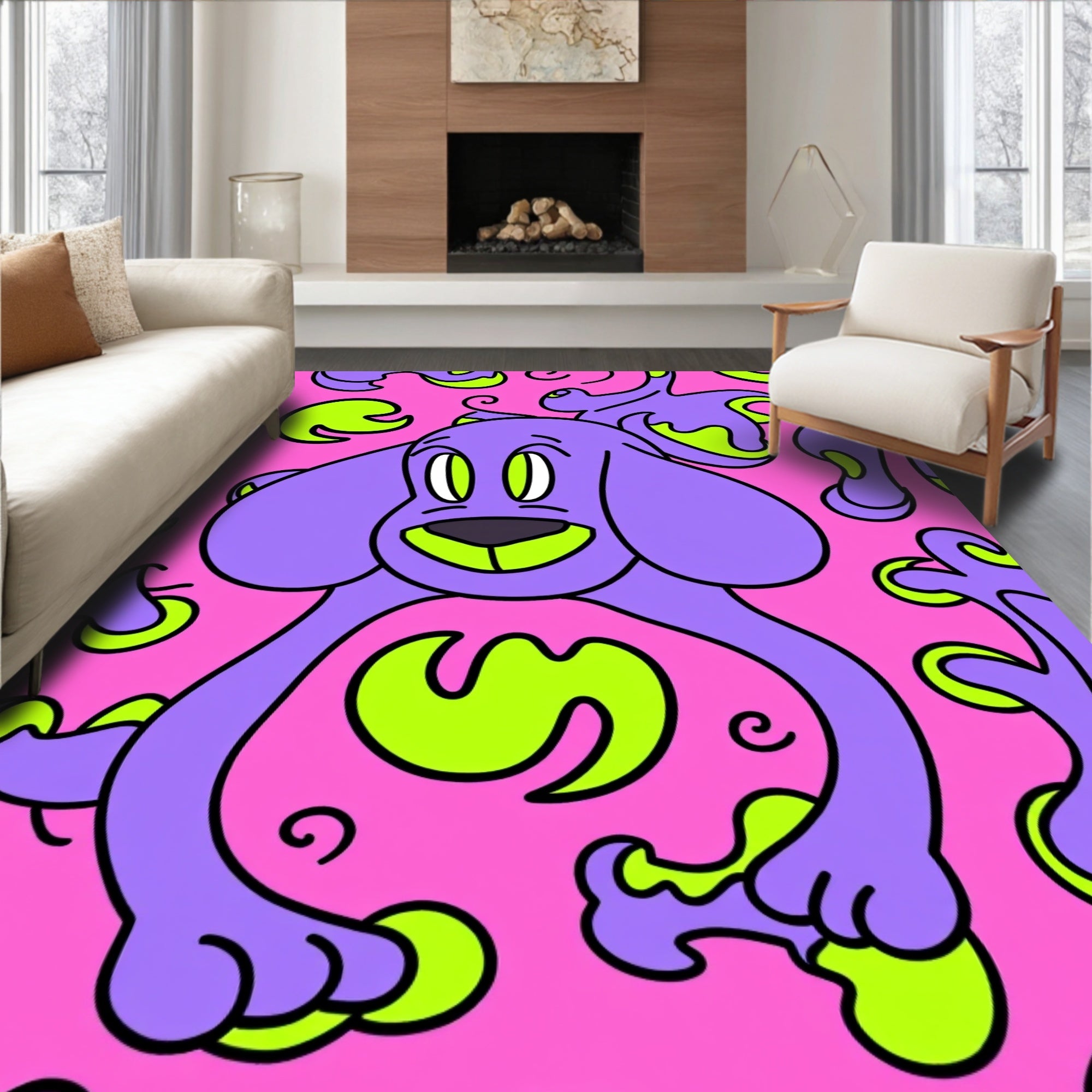 Playful Purple Dog Bone Swirl Rug