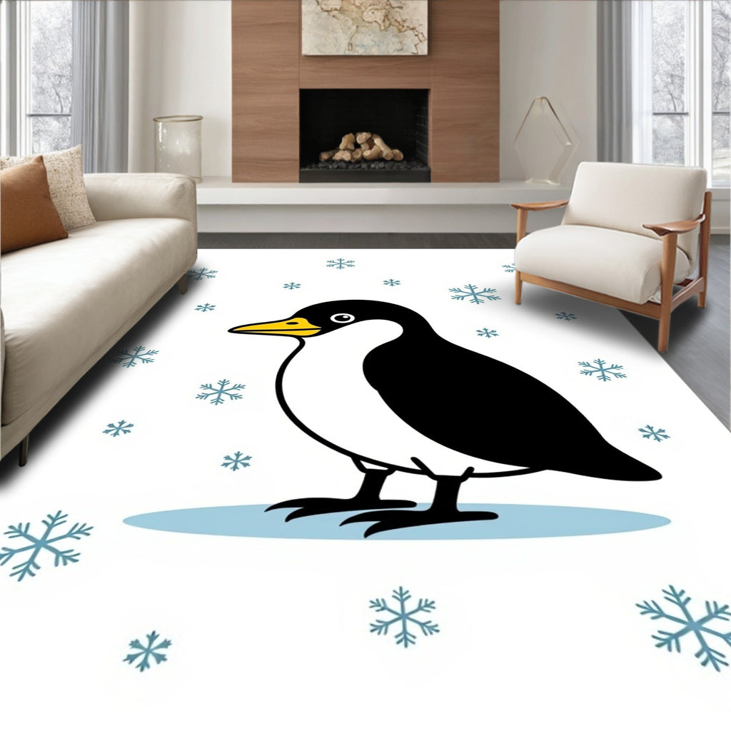 Cute Penguin Snowfall Circle Rug