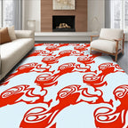 Vibrant Red Stylized Abstract Forms Rug