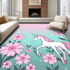 Magical Unicorn Pink Floral Garden Rug